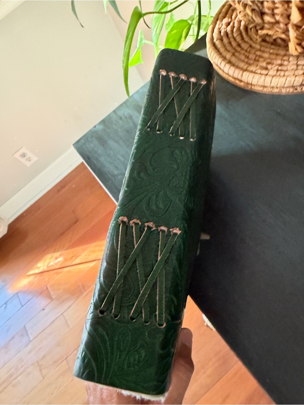 Handmade Green Leather Journal, Antique Deckle Edge Paper - Picture 6 of 14